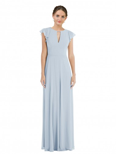 Flutter Sleeves Bateau Neck Soft Chiffon Sea Glass Long Formal Evening Dress Canada for Sale
