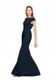 Sleeveless Boat Neck Stretch Crepe Dark Navy Long Formal Evening Dress Canada for Sale