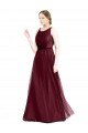 Sleeveless Boat Neck Tulle Burgundy Long Semi Formal Evening Dress Canada for Sale