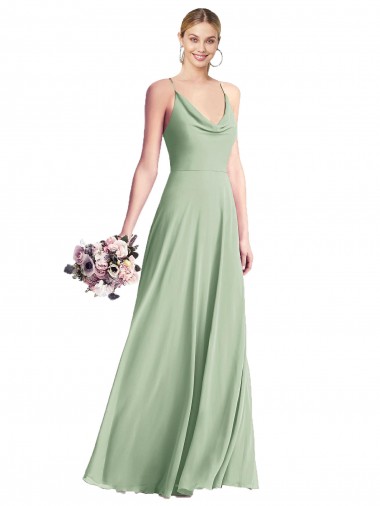 Sleeveless Cowl Neck Chiffon Sage Long Evening Dress Canada for Sale