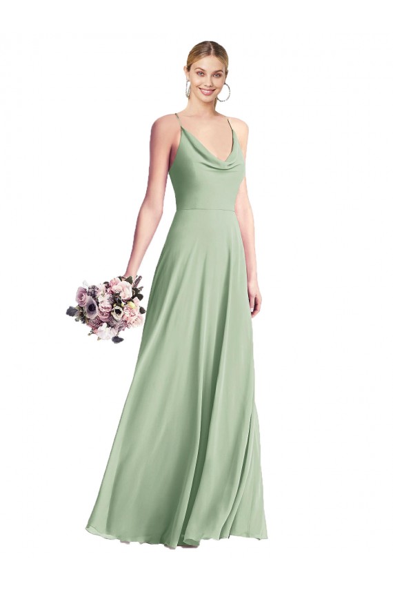 Sleeveless Cowl Neck Chiffon Sage Long Evening Dress Canada for Sale