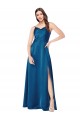Sleeveless Cowl Neck Silky Satin Peacock Blue Long Formal Evening Dress Canada for Sale