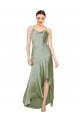 Sleeveless Cowl Neck Silky Satin Smoke Green Long High Low Evening Dress Canada for Sale