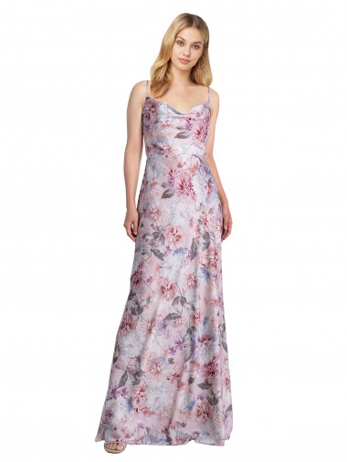 Sleeveless Cowl Neck Stretch Satin & Floral Long Formal Evening Dress Canada for Sale