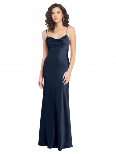 Sleeveless Cowl Neck Stretch Satin Dark Navy Long Black Tie Evening Dress Canada for Sale