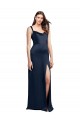 Sleeveless Cowl Neck Stretch Satin Dark Navy Long Formal Evening Dress Canada for Sale