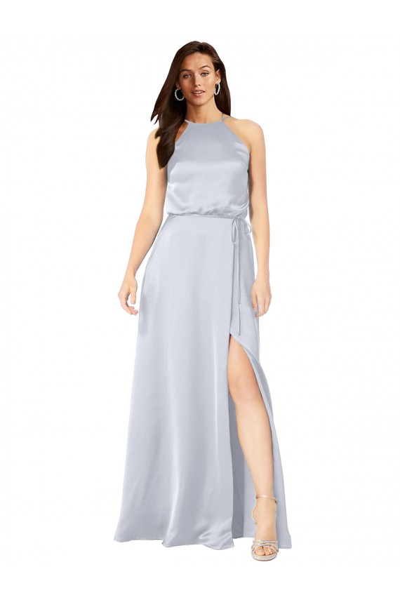 Sleeveless Halter Neck Silky Satin Fog Long Formal Evening Dress Canada for Sale