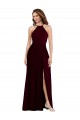 Sleeveless Halter Neck Soft Chiffon Burgundy Gold Long Semi Formal Evening Dress Canada for Sale