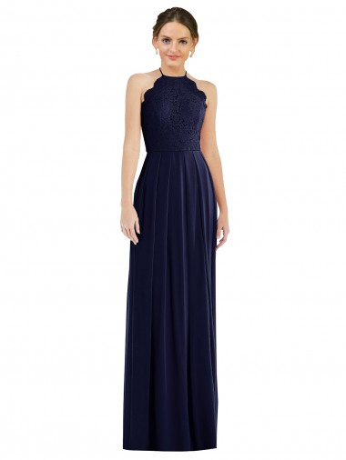 Sleeveless Halter Neck Soft Chiffon Dark Navy Long Semi Formal Evening Dress Canada for Sale