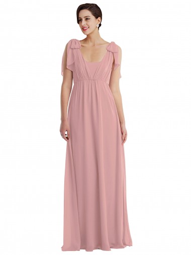 Sleeveless Halter Neck Soft Chiffon Dusty Pink Long Semi Formal Evening Dress Canada for Sale