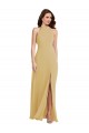 Sleeveless Halter Neck Soft Chiffon Gold Long Semi Formal Evening Dress Canada for Sale