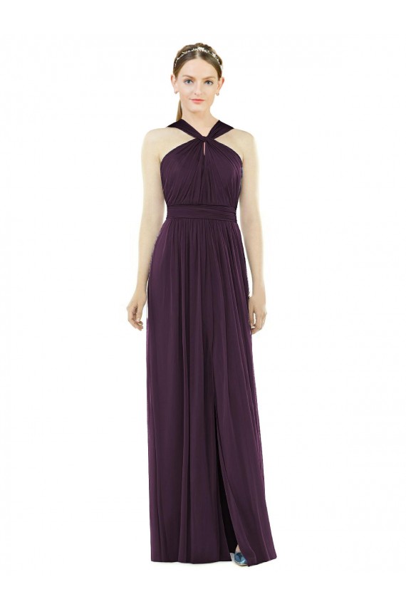 Sleeveless Halter Neck Soft Chiffon Grape Long Semi Formal Evening Dress Canada for Sale