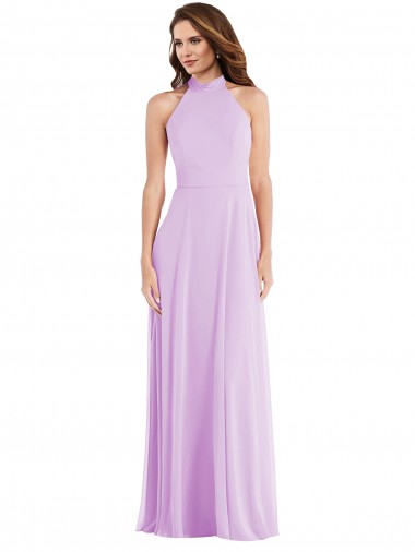 Sleeveless Halter Neck Soft Chiffon Lilac Long Semi Formal Evening Dress Canada for Sale