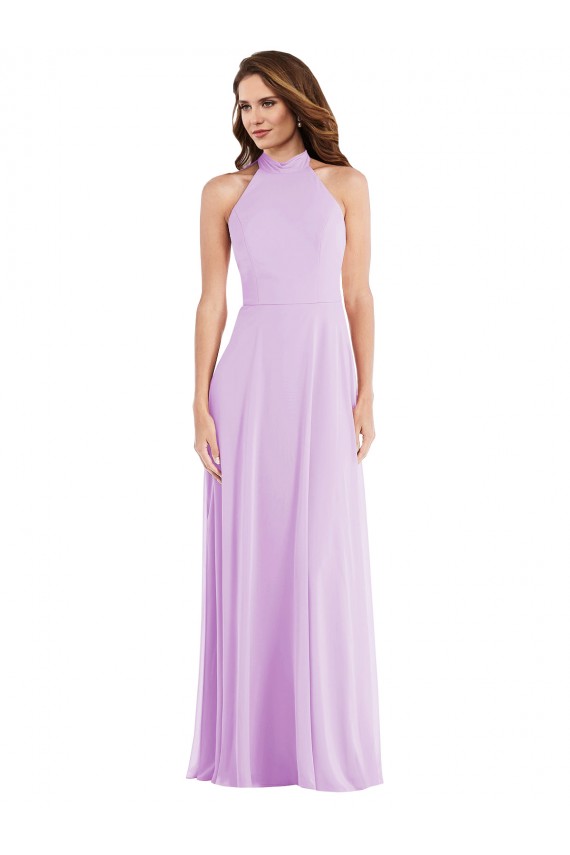 Sleeveless Halter Neck Soft Chiffon Lilac Long Semi Formal Evening Dress Canada for Sale
