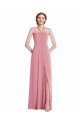 Sleeveless Halter Neck Soft Chiffon Skin Pink Long Semi Formal Evening Dress Canada for Sale