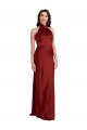 Sleeveless Halter Neck Stretch Satin Burgundy Long Black Tie Evening Dress Canada for Sale