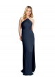 Sleeveless Halter Neck Stretch Satin Dark Navy Long Formal Evening Dress Canada for Sale