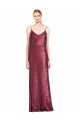 Sleeveless High Neck Sequin Burgundy Long Formal Evening Dress Canada for Sale