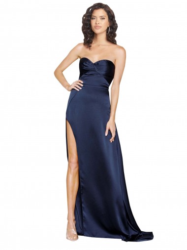 Sleeveless High Neck Silky Satin Sapphire Long Formal Evening Dress Canada for Sale