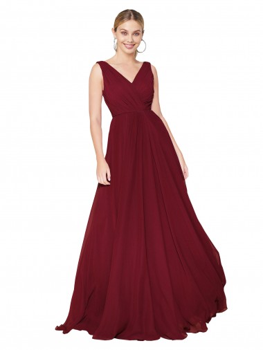 Sleeveless High Neck Soft Chiffon Burgundy Long Formal Dress Canada for Sale