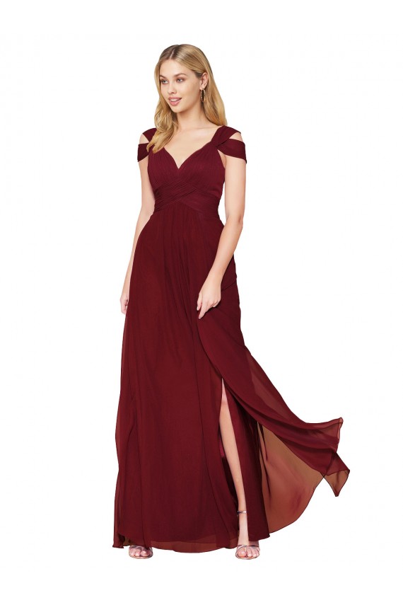 Sleeveless High Neck Soft Chiffon Burgundy Long Formal Evening Dress Canada for Sale