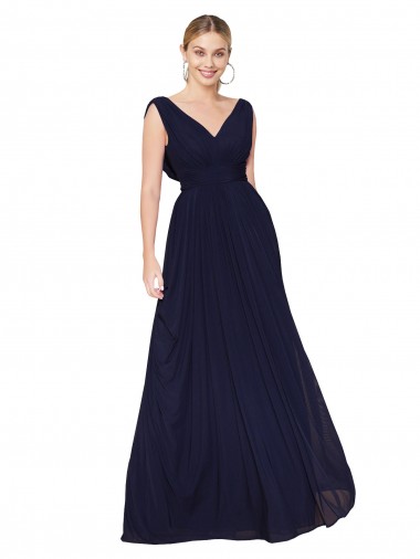 Sleeveless High Neck Soft Chiffon Dark Navy A-Line Long Formal Evening Dress Canada for Sale