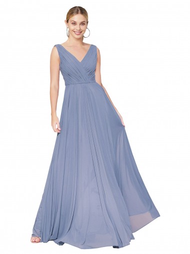 Sleeveless High Neck Soft Chiffon Dusty Blue Long Formal Evening Dress Canada for Sale