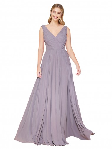 Sleeveless High Neck Soft Chiffon Dusty Rose Long Formal Evening Dress Canada for Sale