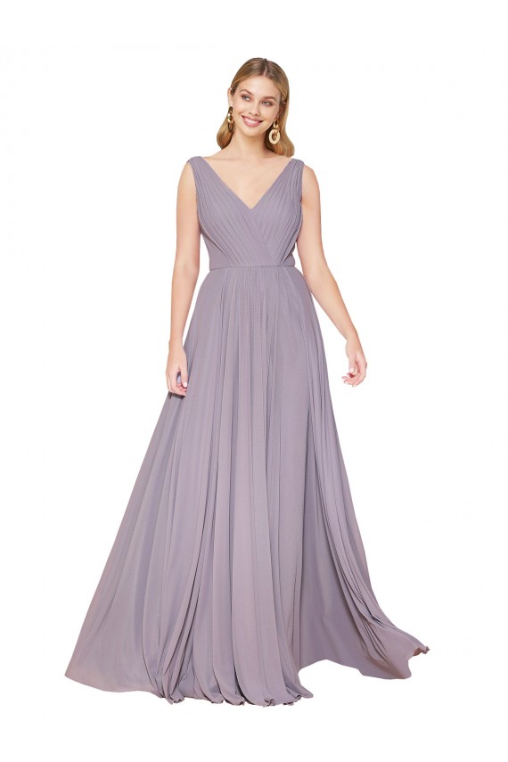 Sleeveless High Neck Soft Chiffon Dusty Rose Long Formal Evening Dress Canada for Sale