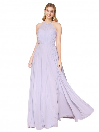 Sleeveless High Neck Soft Chiffon Lilac Long Formal Evening Dress Canada for Sale