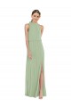 Sleeveless High Neck Soft Chiffon Smoke Green Long Semi Formal Evening Dress Canada for Sale