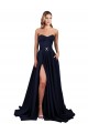 Sleeveless High Neck Stretch Crepe Dark Navy Long Formal Dress Canada for Sale