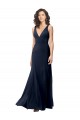 Sleeveless High Neck Stretch Crepe Dark Navy A-Line Long Formal Dress Canada for Sale