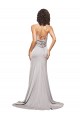 Sleeveless High Neck Stretch Satin Sweep Train Formal Evening Dress Canada for Sale