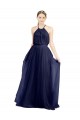 Sleeveless High Neck Tulle Navy Blue Long Semi Formal Evening Dress Canada for Sale