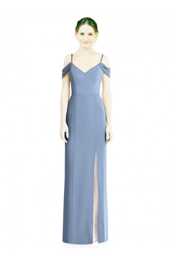 Cold Shoulder Jewel Soft Chiffon Dusty Blue Long Formal Evening Dress Canada for Sale