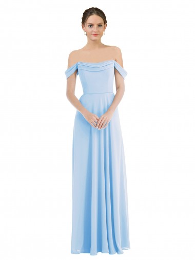 Sleeveless Off the Shoulder Soft Chiffon Light Sky Blue Long Formal Evening Dress Canada for Sale