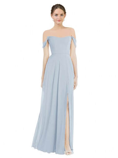 Flounce Sleeves Off the Shoulder Soft Chiffon Sea Glass Long Semi Formal Evening Dress Canada for Sale