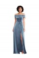 Sleeveless Off the Shoulder Stretch Velvet Dusty Blue Long Semi Formal Evening Dress Canada for Sale