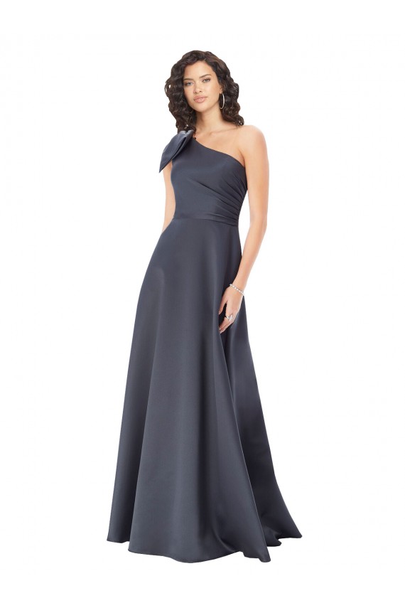 Sleeveless One Shoulder Satin Slate Grey Long Formal Evening Dress Canada for Sale