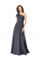 Sleeveless One Shoulder Satin Slate Grey Long Formal Evening Dress Canada for Sale