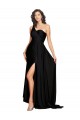 Sleeveless One Shoulder Silky Satin Black Long Black Tie Evening Dress Canada for Sale