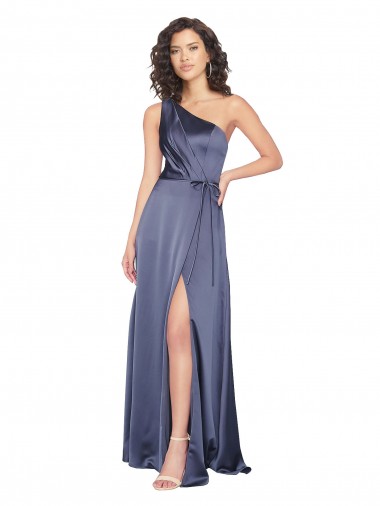 Sleeveless One Shoulder Silky Satin Dusk Long Formal Evening Dress Canada for Sale