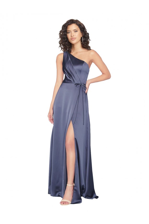 Sleeveless One Shoulder Silky Satin Dusk Long Formal Evening Dress Canada for Sale
