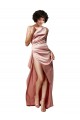 Sleeveless One Shoulder Silky Satin Dusty Pink Long Formal Evening Dress Canada for Sale