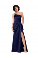 Sleeveless One Shoulder Silky Satin Sapphire Long Black Tie Evening Dress Canada for Sale