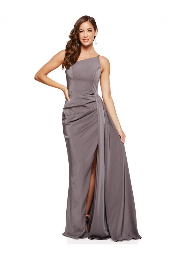 Sleeveless One Shoulder Silky Satin Slate Grey Long Formal Evening Dress Canada for Sale