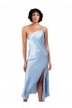 Sleeveless One Shoulder Silky Satin Light Sky Blue Midi Length Formal Evening Dress Canada for Sale