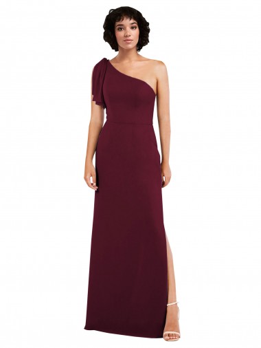 Sleeveless One Shoulder Soft Chiffon Burgundy Long Formal Evening Dress Canada for Sale