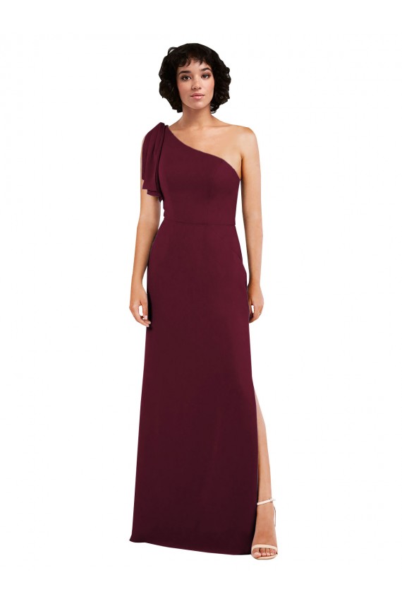 Sleeveless One Shoulder Soft Chiffon Burgundy Long Formal Evening Dress Canada for Sale